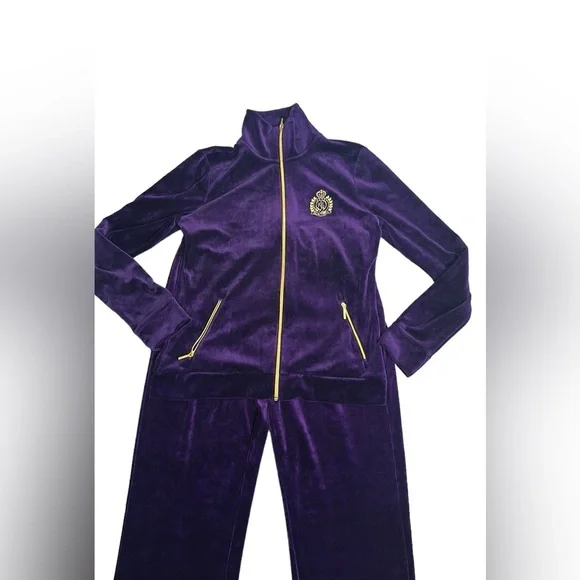 Lauren Ralph Lauren purple velvet 2 piece pants and jacket crest logo size m - Picture 3 of 11